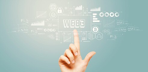 Obraz premium Web3 theme with hand pressing a button