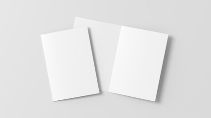 Half-folded flyer A4 booklet mock up on white background - obrazy, fototapety, plakaty