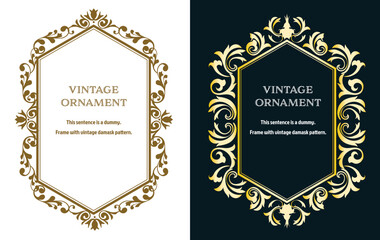 表彰状、オリエント柄、アラベスク柄、ダマスク柄の飾り罫ビンテージのフレームのセット、エンブレム