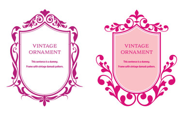 Commendation certificate, orient pattern, arabesque pattern, damask pattern decorative rule vintage frame set, emblem.