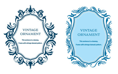 Commendation certificate, orient pattern, arabesque pattern, damask pattern decorative rule vintage frame set, emblem.