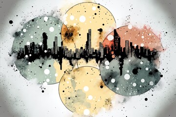 AI-generated abstract illustration of a cityscape. MidJourney.