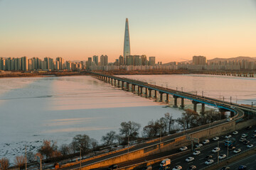 Fototapeta premium 서울 한강 일몰의 풍경