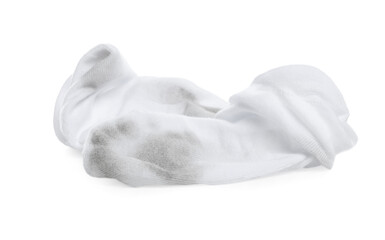Pair of dirty socks on white background