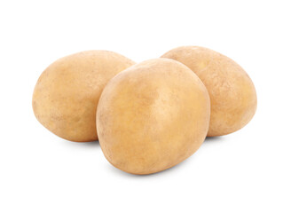 Tasty fresh organic potatoes on white background