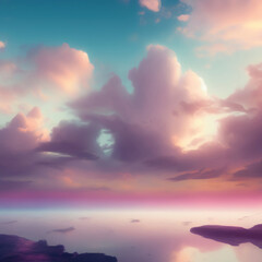 Naklejka premium Generative AI: Beautiful sky and clouds in soft pastel color. Soft cloud in the sky background