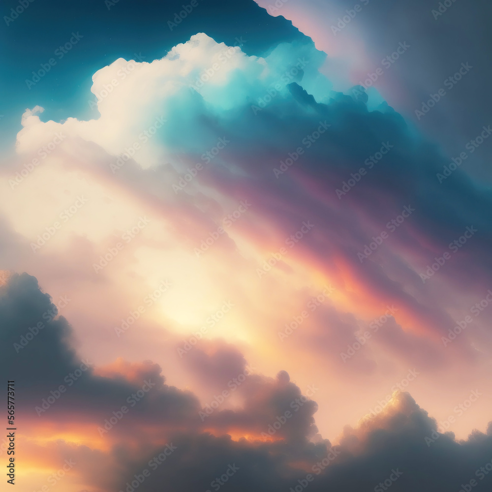 Wall mural generative ai: beautiful sky and clouds in soft pastel color. soft cloud in the sky background