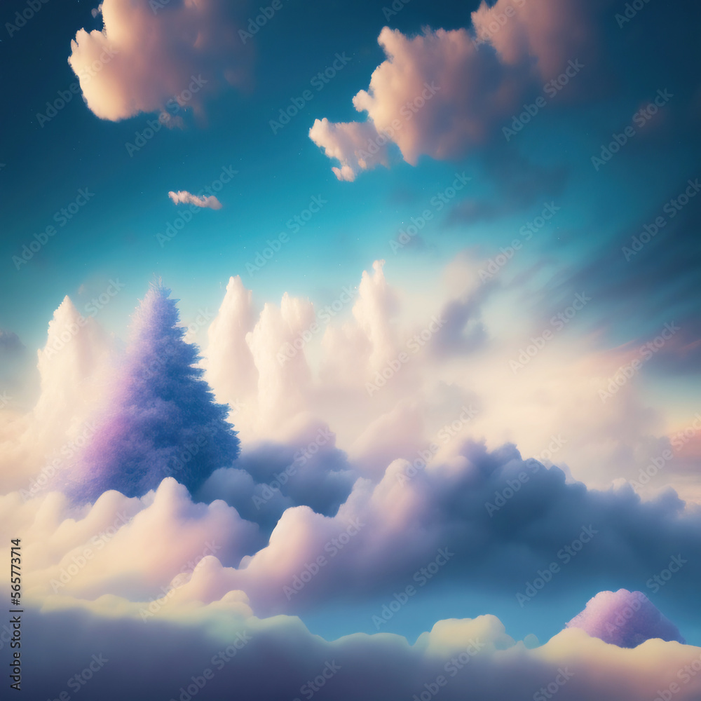 Wall mural generative ai: beautiful sky and clouds in soft pastel color. soft cloud in the sky background
