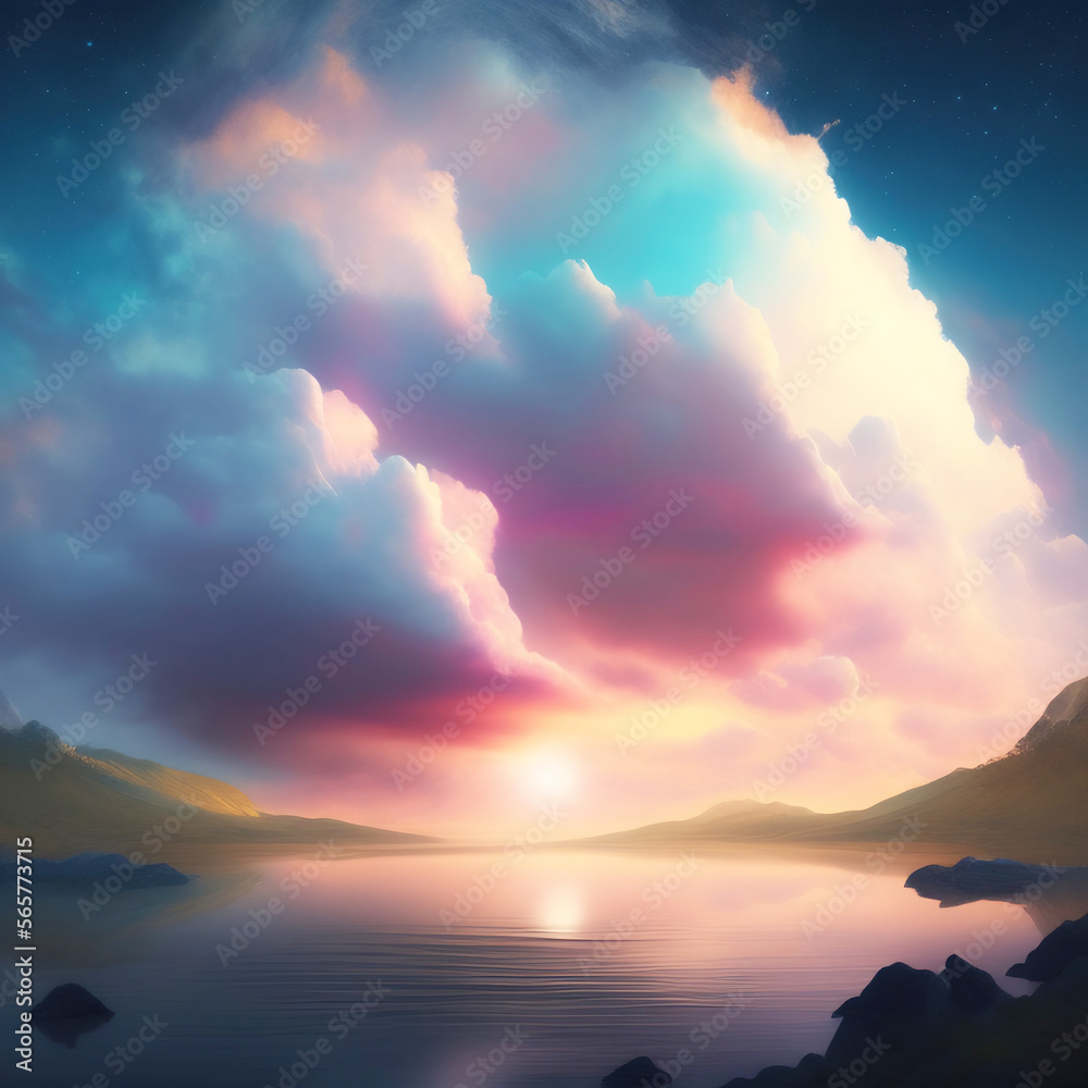 Wall mural generative ai: beautiful sky and clouds in soft pastel color. soft cloud in the sky background