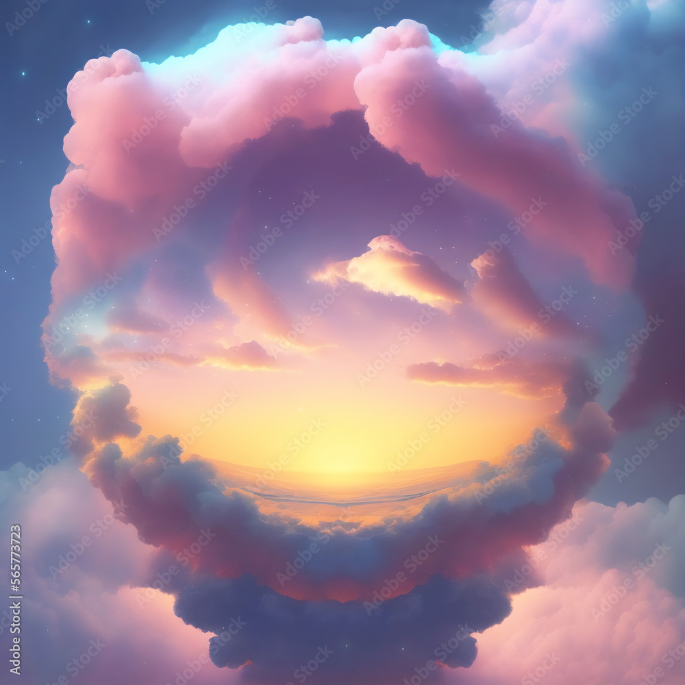 Wall mural generative ai: beautiful sky and clouds in soft pastel color. soft cloud in the sky background
