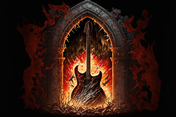 Burning Guitar Ripping Through the Gates of Hell