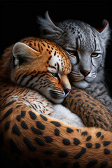 Wild Cats Cuddling in a Moment of Tenderness