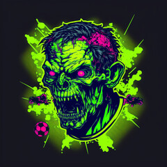 neon colors zombie illustration, t-shirt print, generative AI
