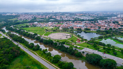 Fototapeta na wymiar Aerial view of Parque das Águas in Sorocaba, Brazil.