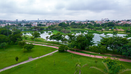 Fototapeta na wymiar Aerial view of Parque das Águas in Sorocaba, Brazil.