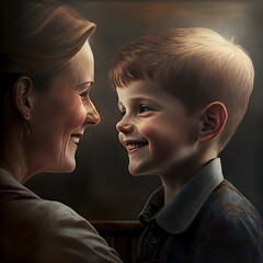 Mother and Son having special moment with AI