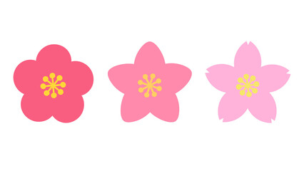 シンプルな梅桃桜のイラスト　黄色