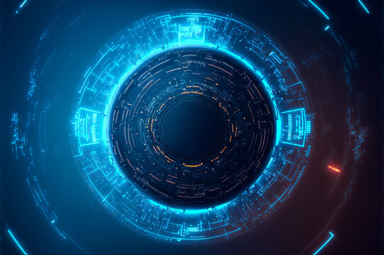 Futuristic technology concept. Circular hud element virtual reality of big data. cyber system security for technology business . Sublime Generative AI image .