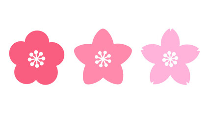 シンプルな梅桃桜のイラスト　白