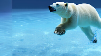 Obraz na płótnie Canvas polar bear swimming in blue water, white bear, ocean, north pole, Generative AI
