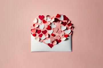 Celebrate Love: Valentine's Day Theme with Pink and Red Origami Hearts on a Pastel Pink Background