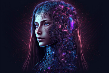 Artificial Intelligence in Action: Humanoid Cyber Girl with Neural Network Processing Big Data in the Digital Brain Era