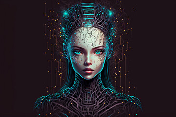 Artificial Intelligence in Action: Humanoid Cyber Girl with Neural Network Processing Big Data in the Digital Brain Era