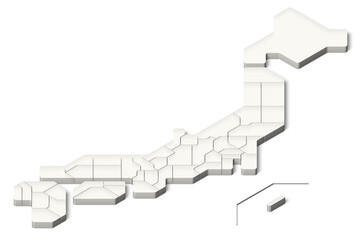 簡略化された3D日本地図　県別　アイソメトリック（背景透過、影付き）