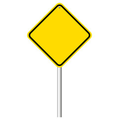 Blank diamond shaped yellow road sign on white background