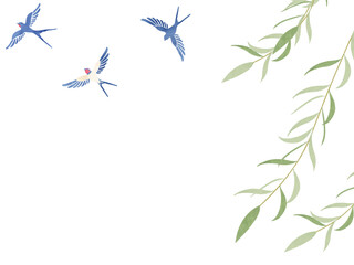 ツバメと柳のフレーム © エコ