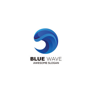 blue wave logo template with letter c design colorful