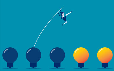 Skip to good ideas. Businesswoman jump to best light bulb