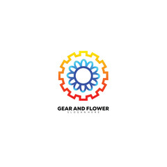 gear tech with flower design line logo colorful