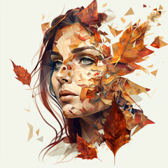 Autumn Leaves Girl. Generative AI. Post Processing