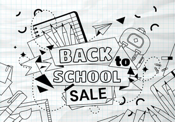 Back to School line banner. Advertising and modern marketing methods, special limited offer. Backpack with pencils. Autumn holiday and September 1. Cartoon flat vector illustration