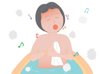 入浴中に歌を歌う高齢者。