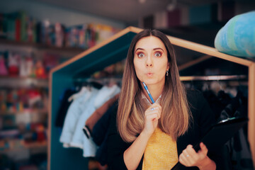 Surprised Store Manager Keeping Merchandise Records. Funny Businessowner Holding a Clipboard...