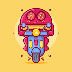 cool macaron bakery character mascot with riding scooter motorcycle isolated cartoon in flat style design