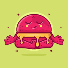 calm macaron bakery character mascot with yoga meditation pose isolated cartoon in flat style design