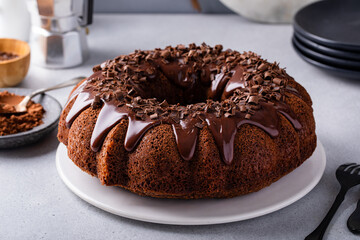Chocolate bundt cake with chocolate ganache glaze
