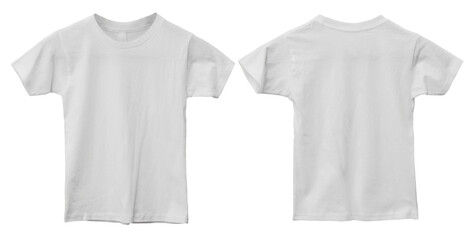 Child kids blank white shirt template mock up, front and back t-shirt design isolated - obrazy, fototapety, plakaty