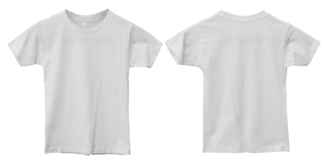 Child kids blank white shirt template mock up, front and back t-shirt design isolated