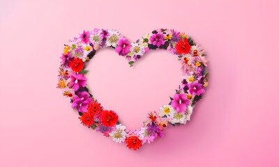 pink heart with pink flowers on pink background created with generative AI