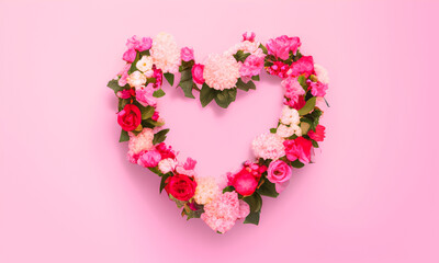 pink heart with pink flowers on pink background created with generative AI