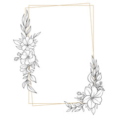 outline spring flower gold geometric frame