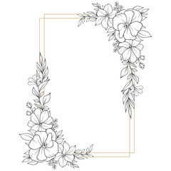 outline spring flower gold geometric frame