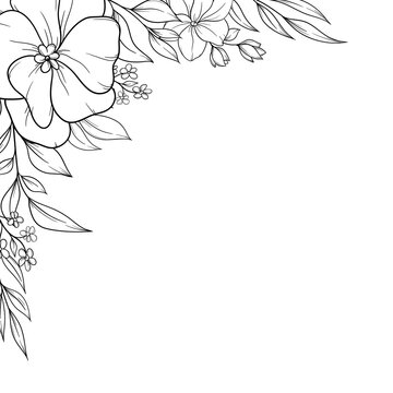 outline spring flower corner border