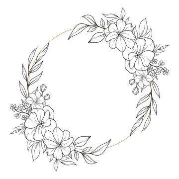 outline spring flower gold geometric frame