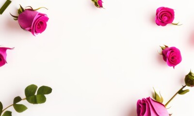 pink rose and petal on white background created with generative AI