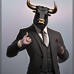 portrait of a bull dressed in a formal business suit, generative ai